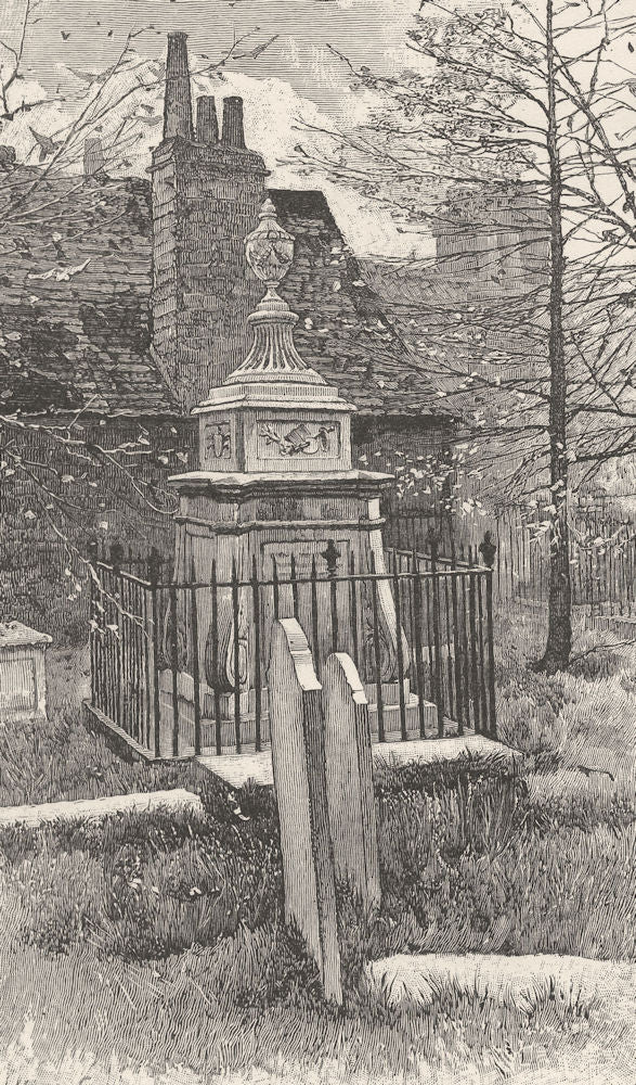 LONDON. Hogarth's tomb at Chiswick 1901 old antique vintage print picture